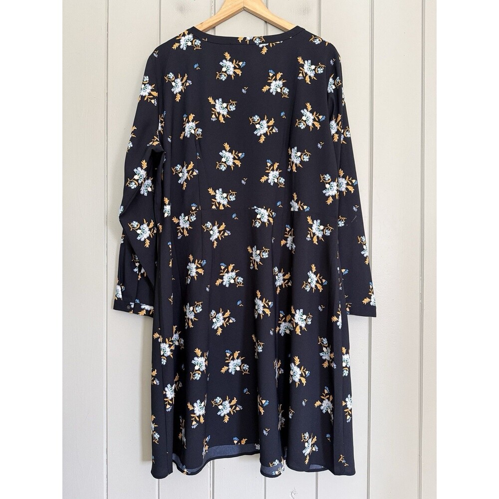 Loft Outlet Floral Dress 18 Navy Blue Floral Button Front Chiffon Long Sleeves - Picture 7 of 9